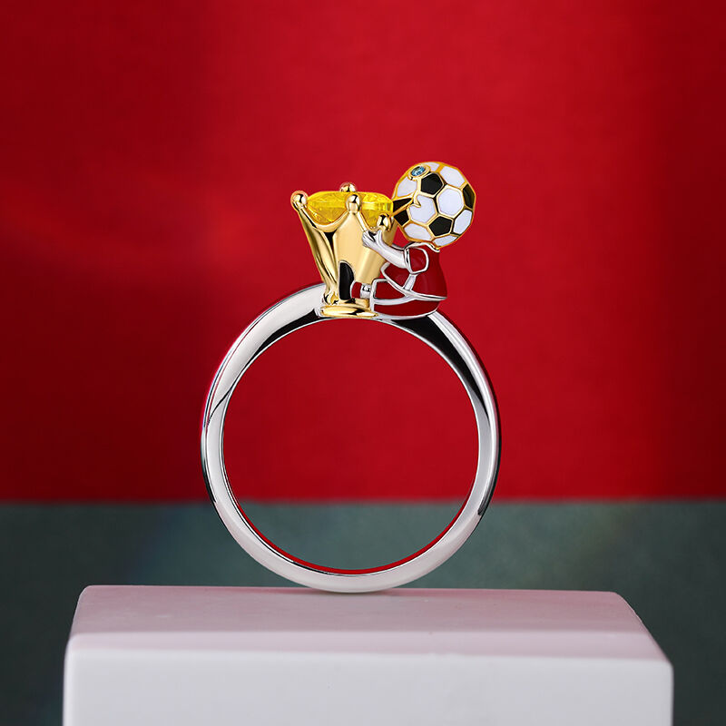 Jeulia Hug Me "You're My Champion" Canada Football Team Round Cut Sterling Silver Ring