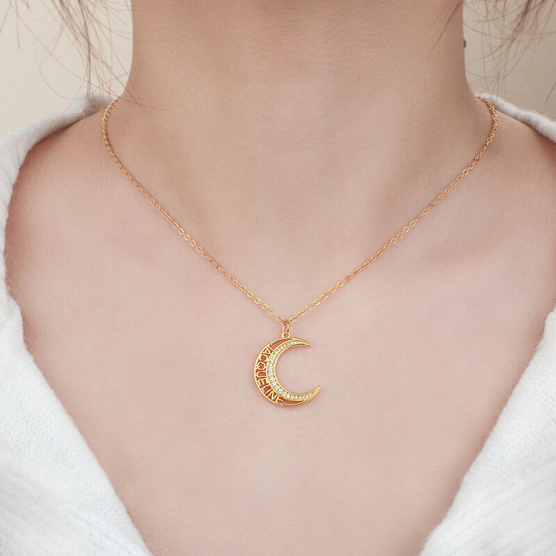 Jeulia Personalized Name Moon Sterling Silver Necklace