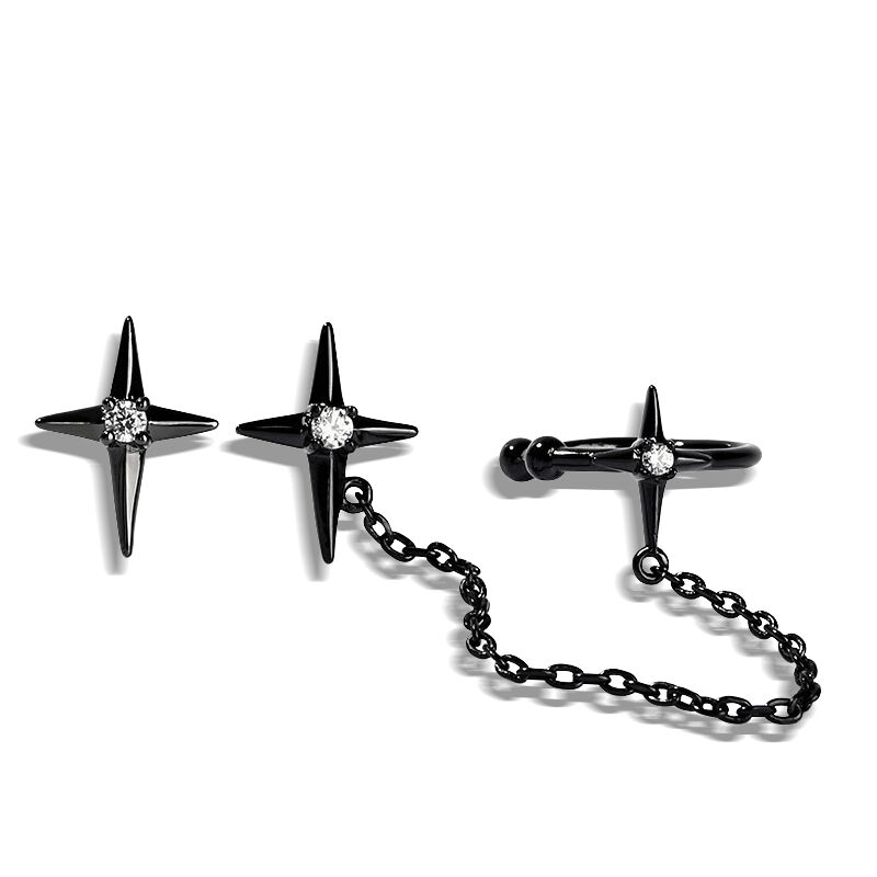 Jeulia "Four-Point Star" Sterling Silver Ear Cuff with Chain