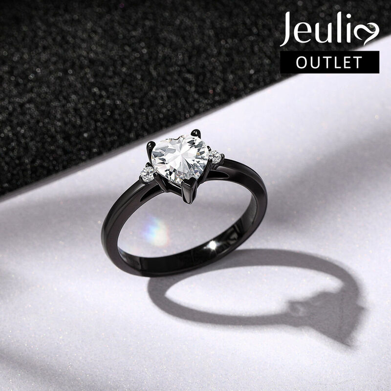Jeulia Three Stone Heart Cut Sterling Silver Ring