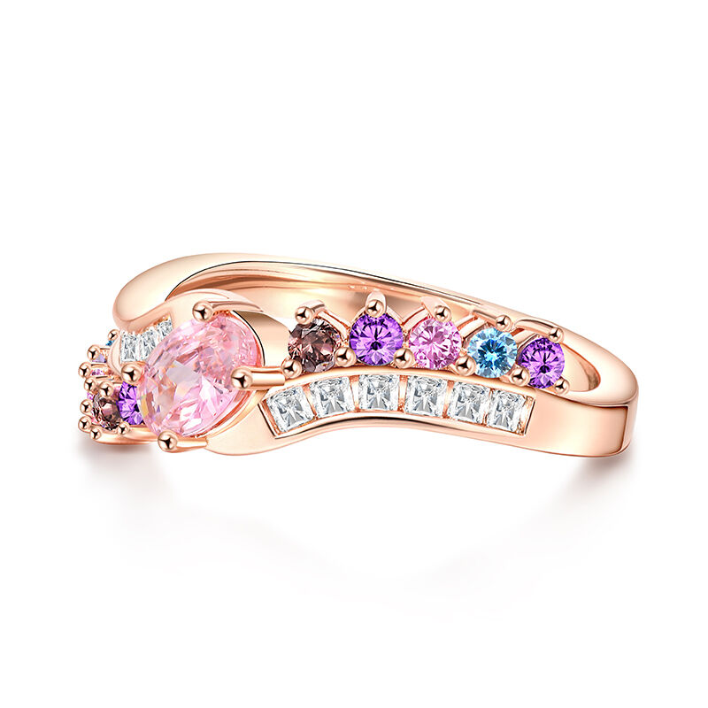 Jeulia Multi-Colored Stones Oval Cut Synthetic Morganite Sterling Silver Ring