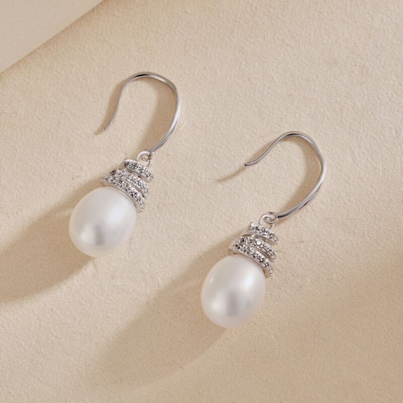 Jeulia Spiral Design Pearl Sterling Silver Drop Earrings