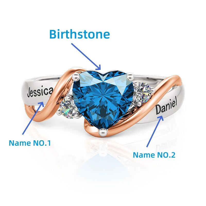 Jeulia Amore Love Custom Heart Promise Ring with Birthstone and Engraved