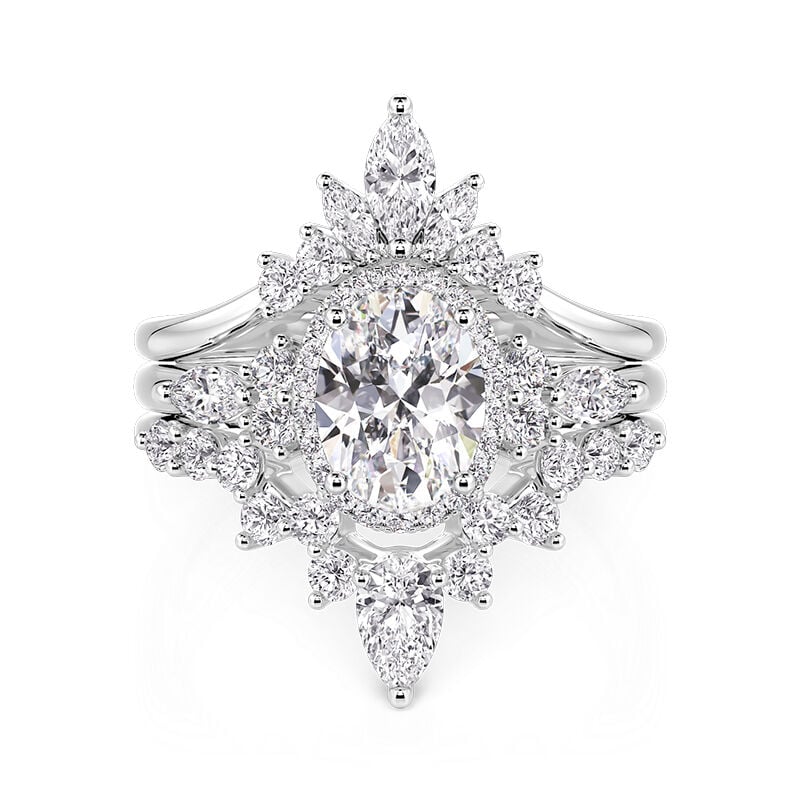 Jeulia Olivetta Vintage Oval Cut Halo Ring Set 3pcs