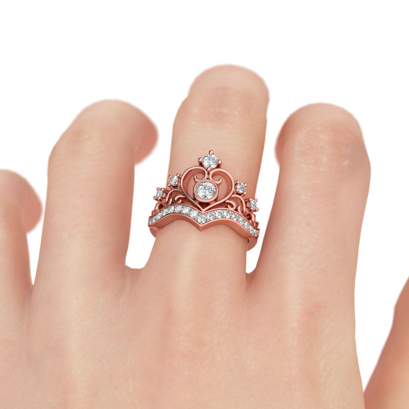 Jeulia Rose Gold Tone Crown Sterling Silver Ring
