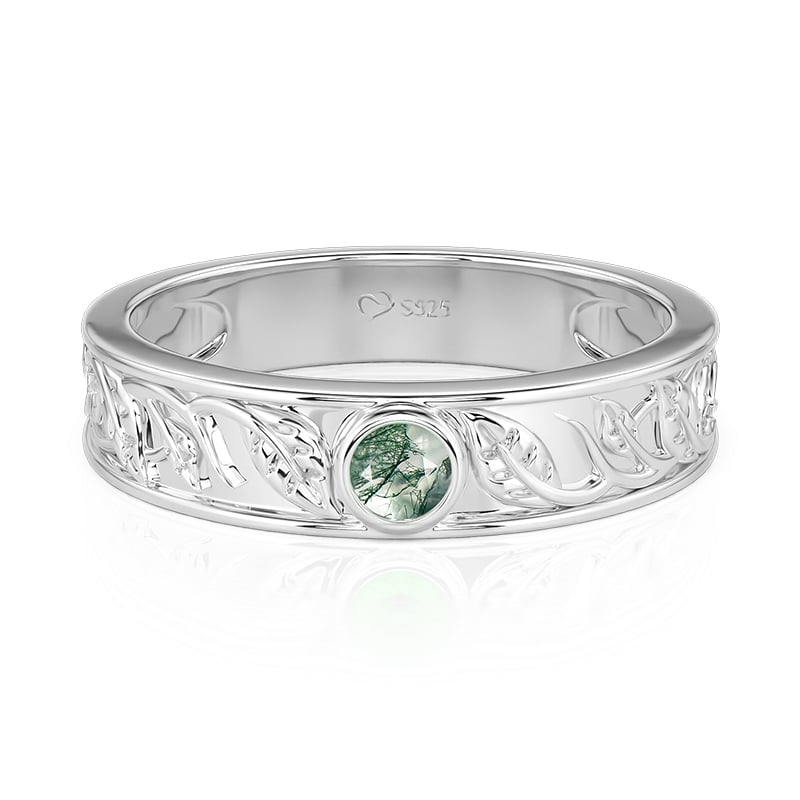 Jeulia Leaf Moss Agate Wedding Ring for Men