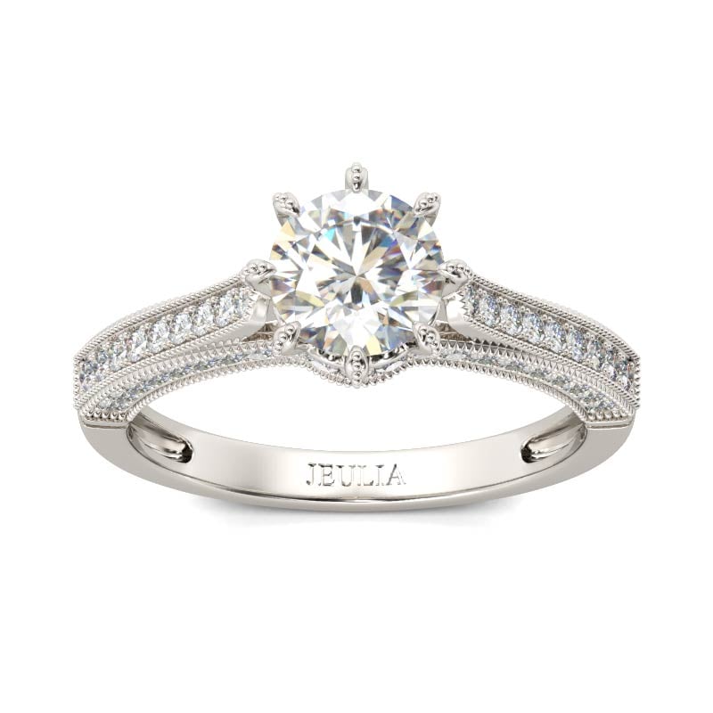 Jeulia Classic Milgrain Round Cut Sterling Silver Ring