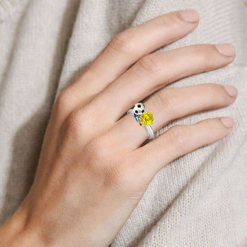 Jeulia Hug Me "You're My Champion" Japan Football Team Round Cut Sterling Silver Ring
