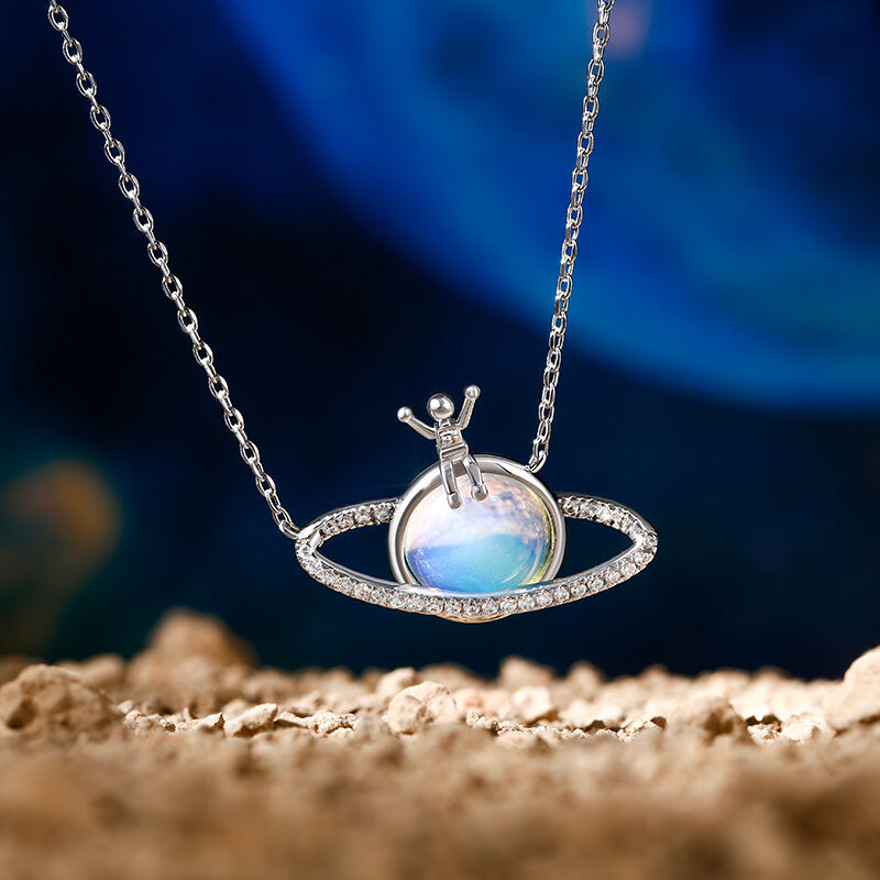 Jeulia "Fly to the Galaxy" Opal Planet Astronaut Sterling Silver Necklace