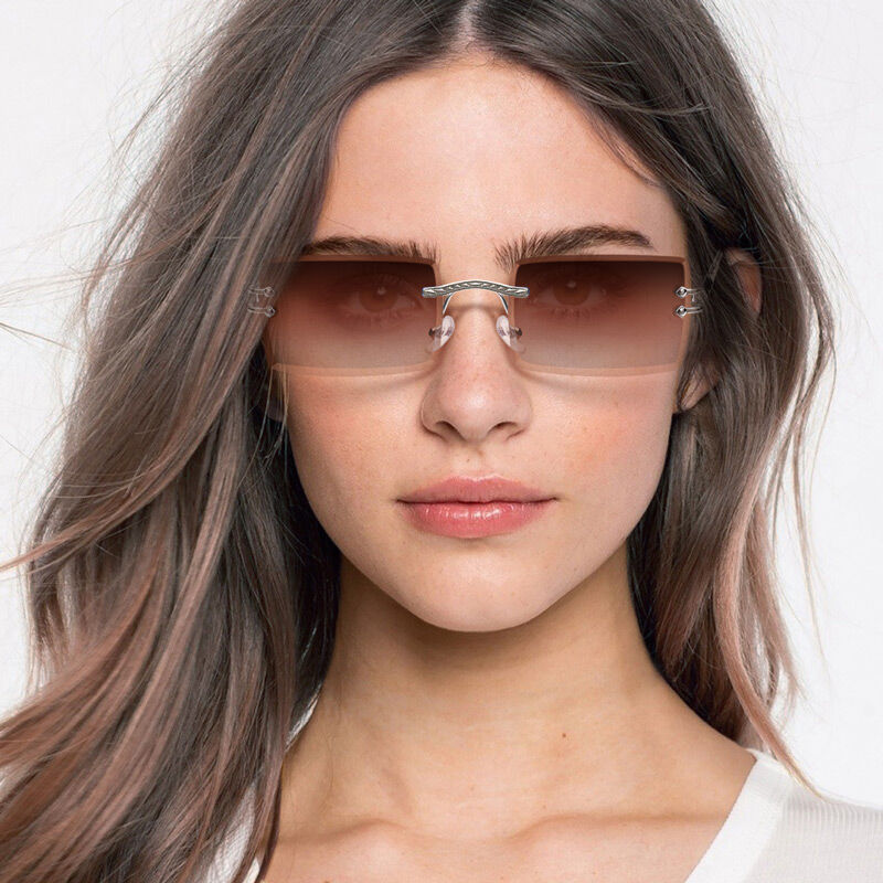Jeulia "Hue Fantasy" Rectangle Brown Gradient Rimless Unisex Sunglasses