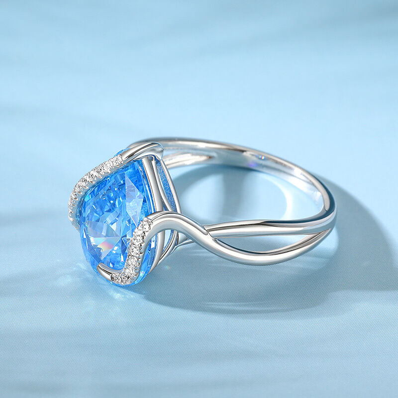 Jeulia Cool Blue Pear Engagement Ring Twisted Sterling Silver