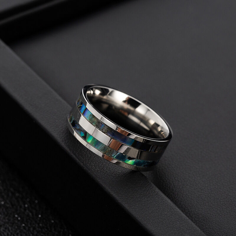 Jeulia Anello da Uomo Design Unico Conchiglia di Abalone in Acciaio al Titanio
