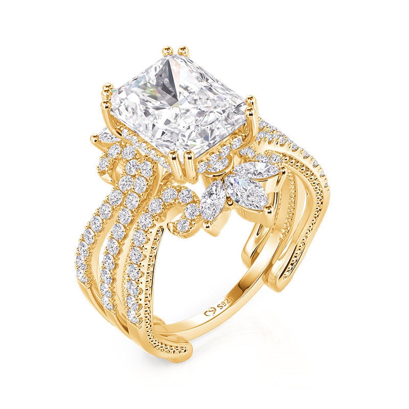 Jeulia Radiant Cut Bridal Ring Set with Symmetrical Leaf Design Enhancer