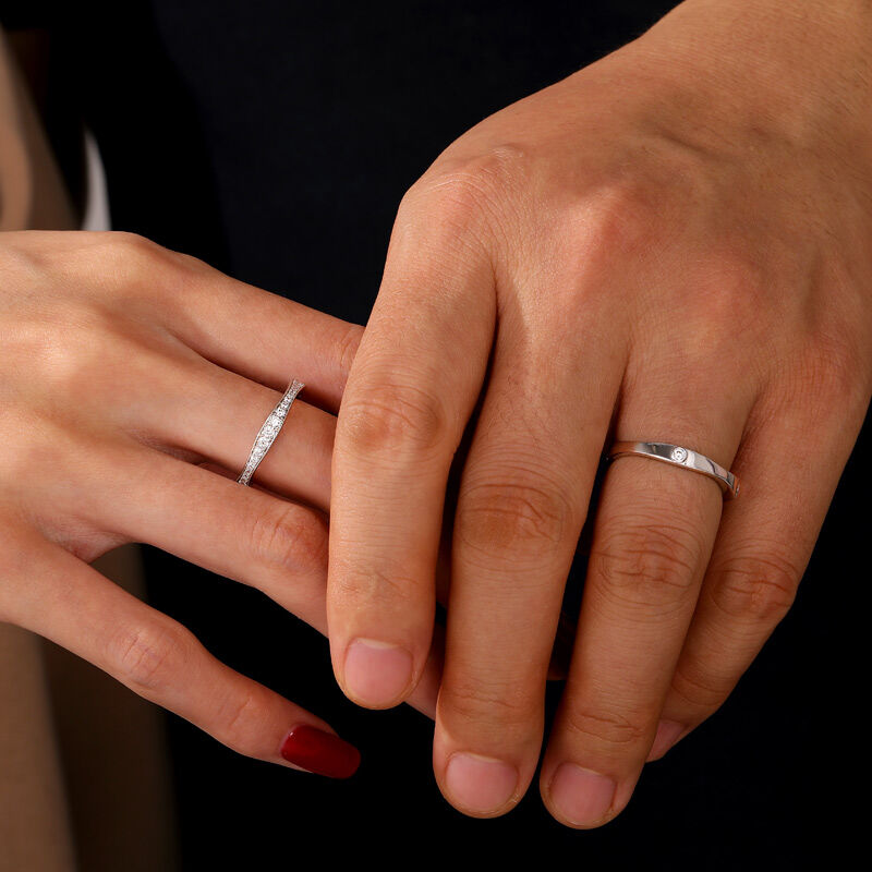 Jeulia Classic Minimalist Couple Rings Set Sterling Silver
