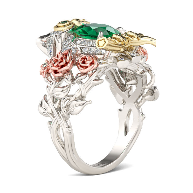 جوليا خاتم بتصميم بومة بقطع بيضاوي من الفضة الإسترليني بثلاثة ألوان