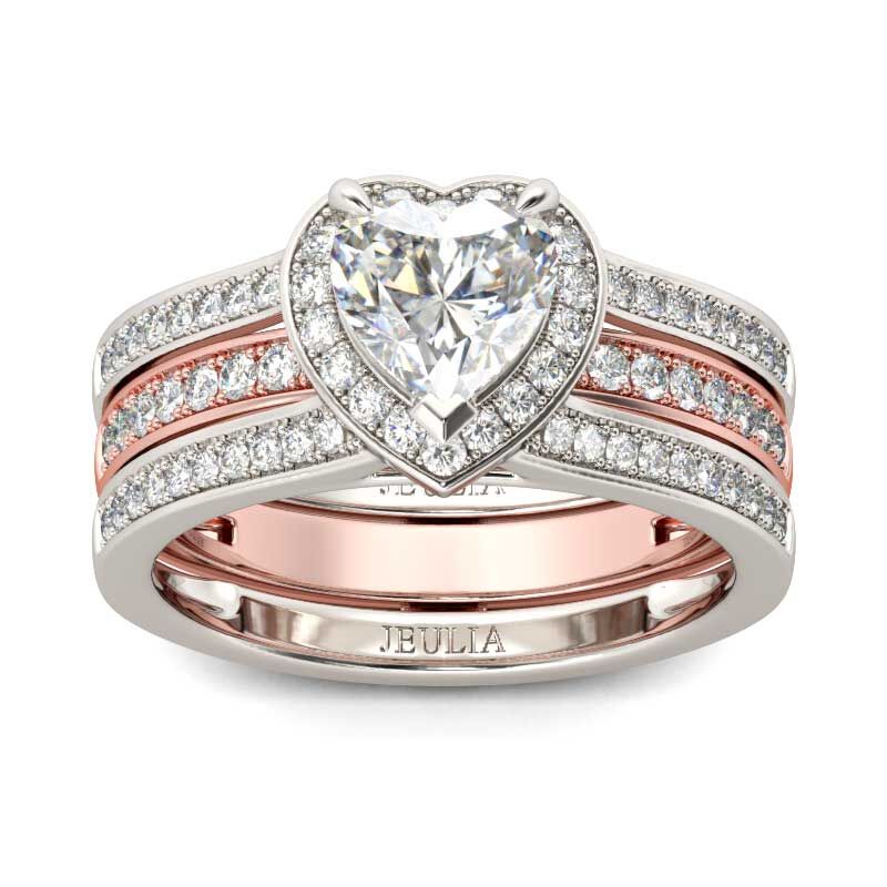 Jeulia Halo Heart Cut Interchangeable Sterling Silver Ring Set
