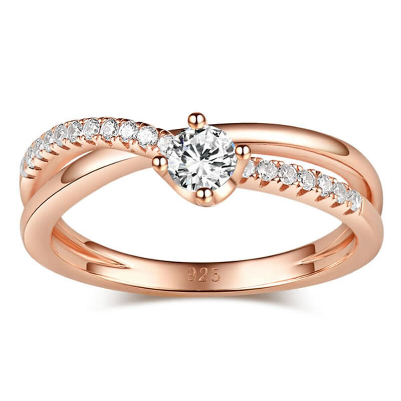 Jeulia Rose Gold Tone Round Cut Sterling Silver Promise Ring