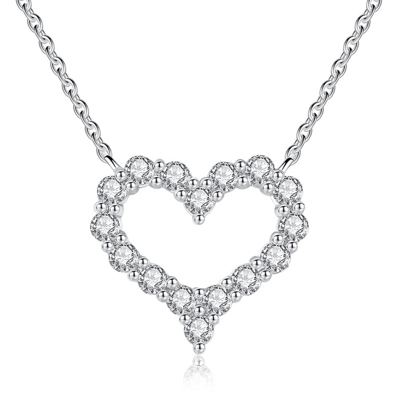Jeulia Simple Heart-shaped Round Cut Sterling Silver Necklace