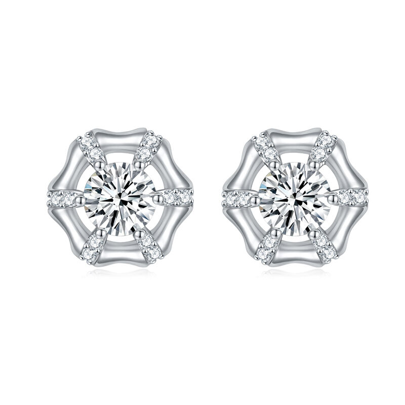 Jeulia Hexagon Bamboo Round Cut Sterling Silver Earrings