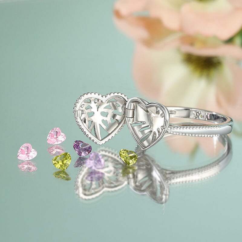 Jeulia Butterfly Caged Heart Sterling Silver Ring With Birthstones