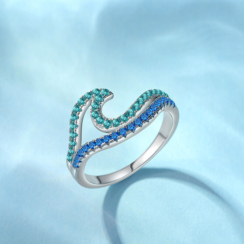 Jeulia Gradient Blue Wave Promise Ring Pave Sterling Silver