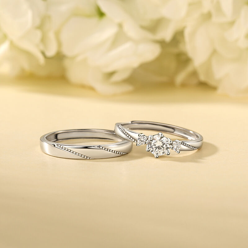 Jeulia "Flipped Moment" Sterling Silver Adjustable Couple's Rings