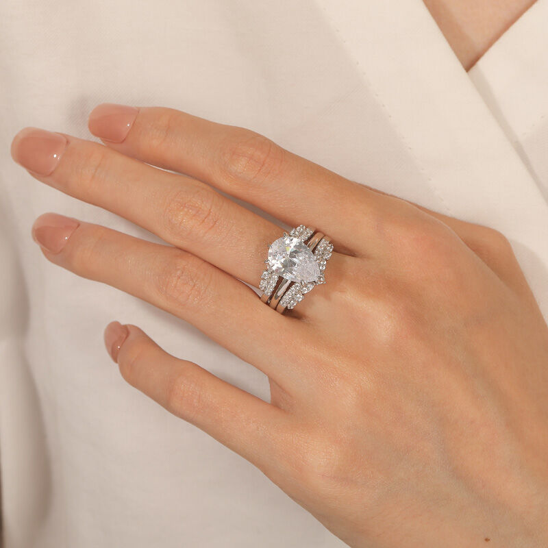 Jeulia Set Anello di Fidanzamento Taglio Pera con Enhancer in Argento Sterling