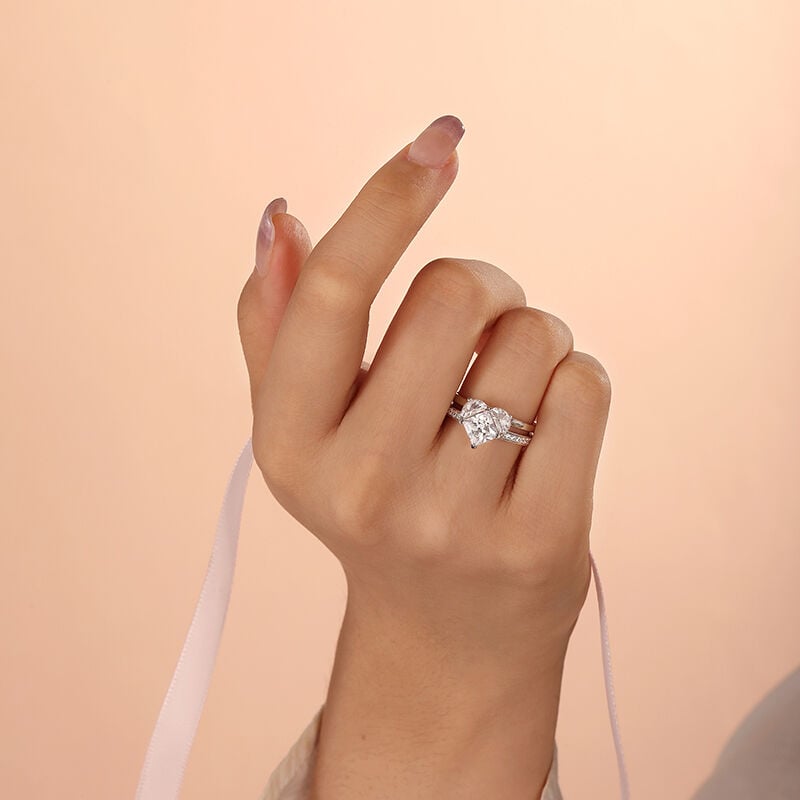 Jeulia Creative Split Heart Ring Set 2PCS Sterling Silver