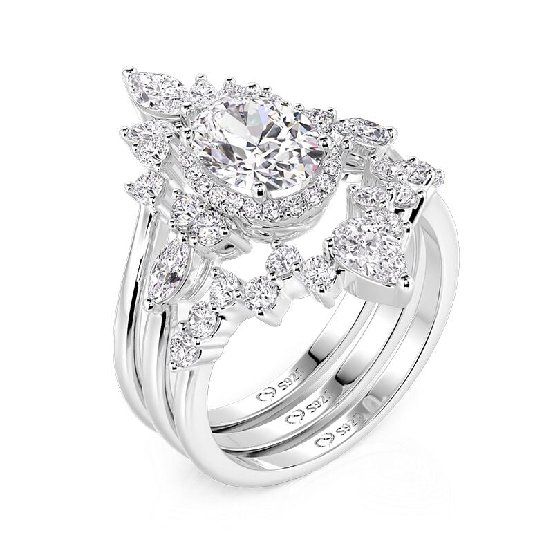 Jeulia Olivetta Vintage Oval Cut Halo Ring Set 3pcs