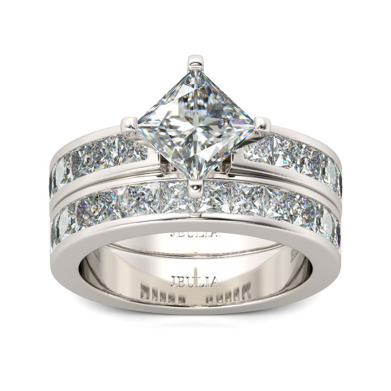 Jeulia Classic Princess Cut Sterling Silver Ring Set