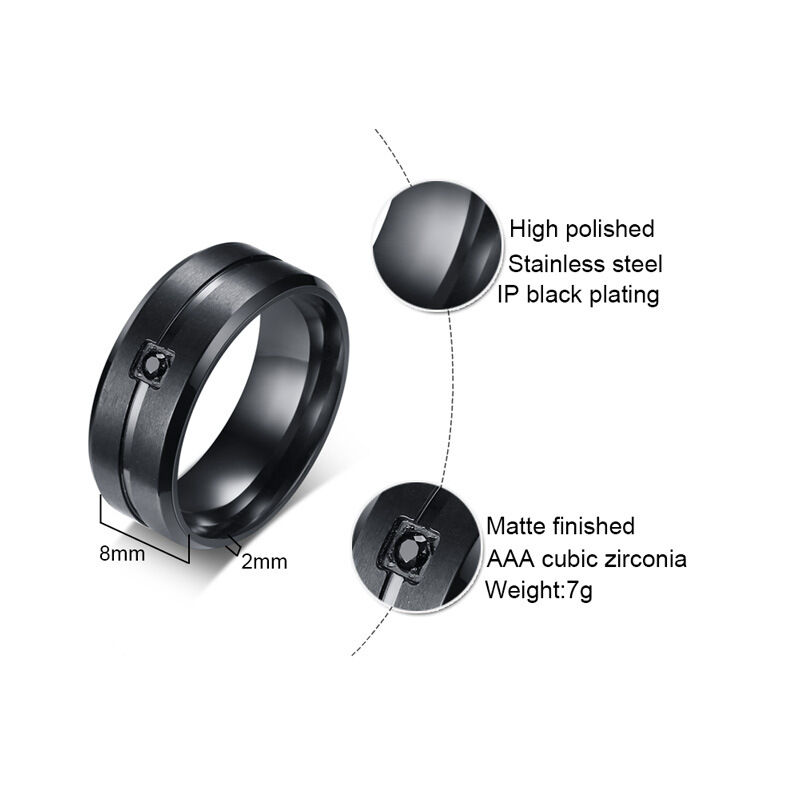 Jeulia Solitaire Black Stainless Steel Men's Band