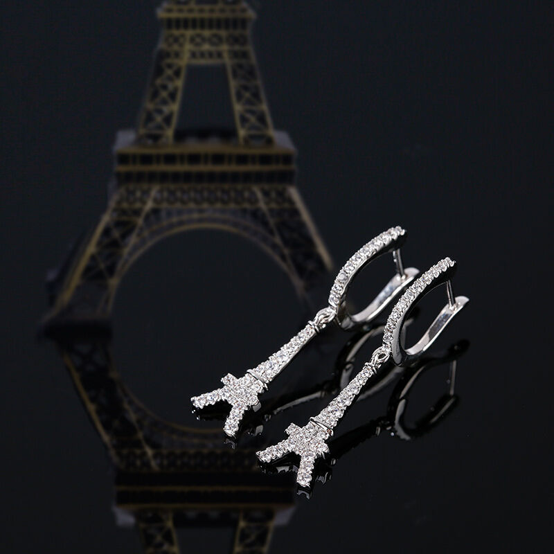 Jeulia Pendientes De Torre Eiffel Deslumbrante De Plata Esterlina