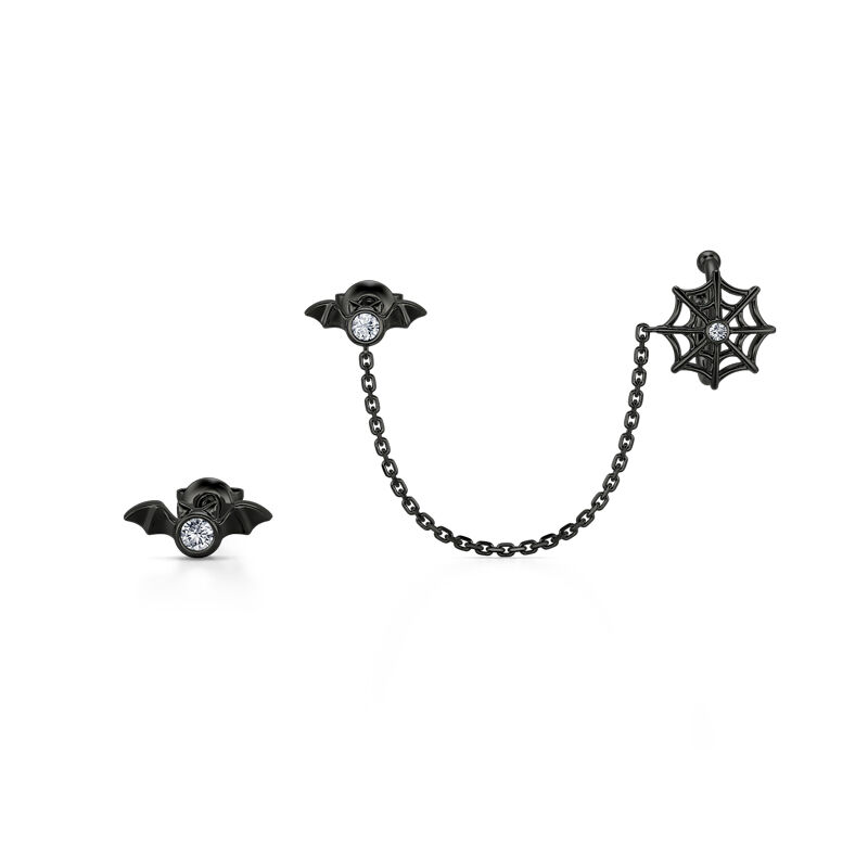 Jeulia "Black Tale" Fledermaus- und Spinnennetz-Ohrringe aus Sterlingsilber, nicht zusammenpassend