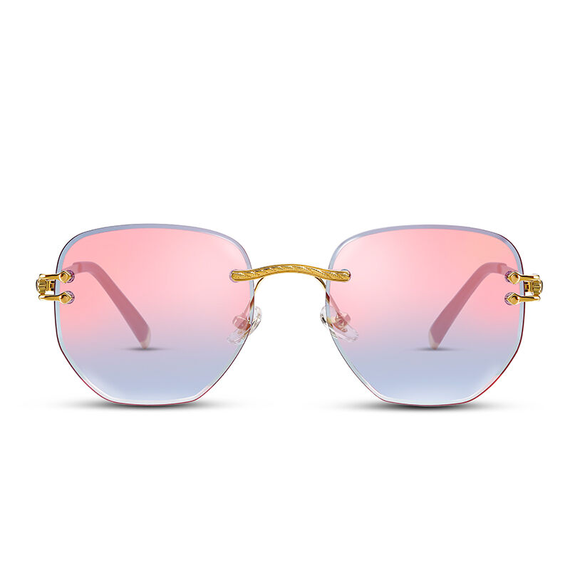 Jeulia "Make A Splash" Geometric Pink Mirror Rimless solglasögon för kvinnor