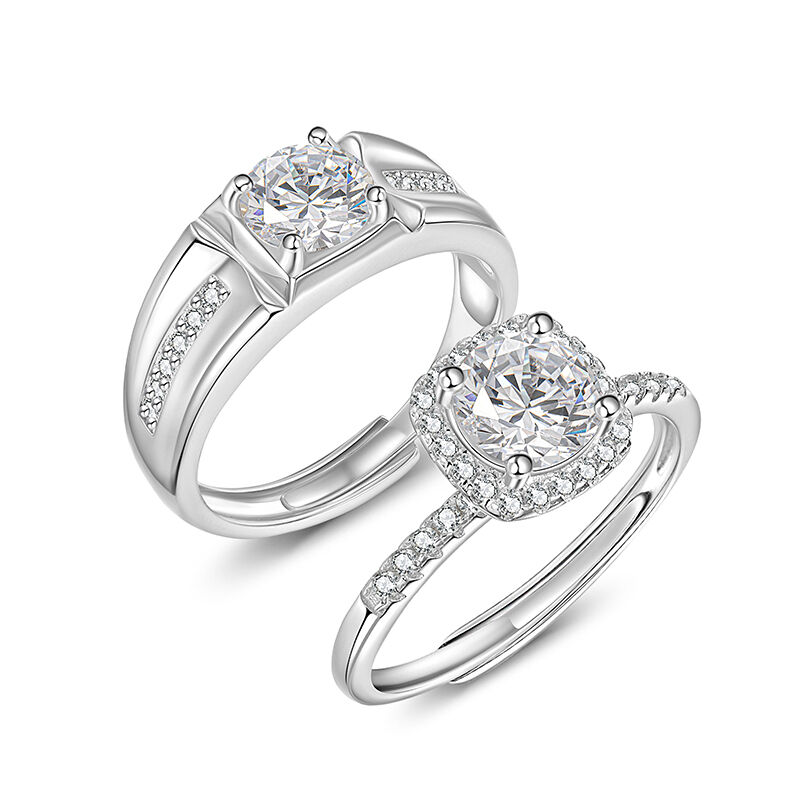 Jeulia Classic Couple Ring Set Round Cut Sterling Silver