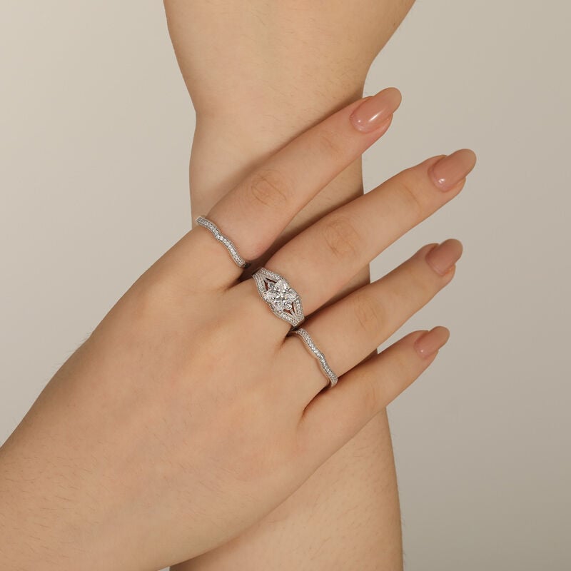 Jeulia Art Deco Princess Cut Bridal Ring Set 3PCS