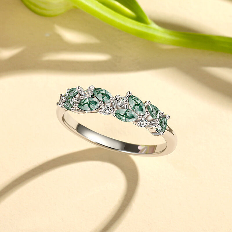 Jeulia Olivetta Anillo de Ágata Musgo para Mujer de Plata de Ley