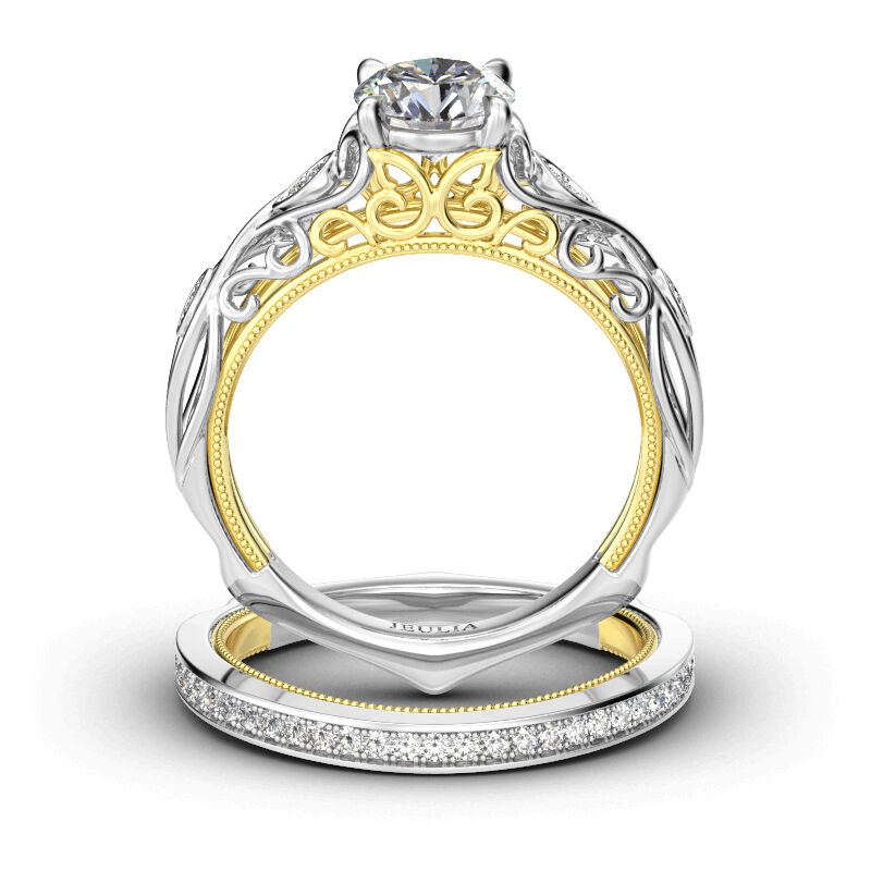 Jeulia Set De Anillo De Plata Esterlina Con Corte Vintage Scrollwork Decorativo Lateral Oro