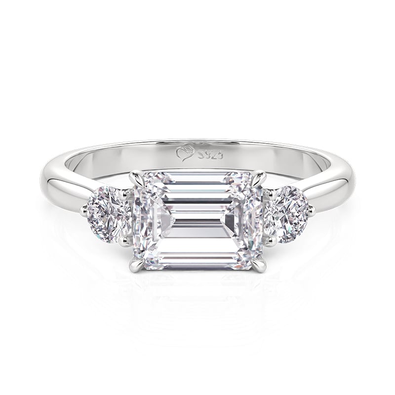 Jeulia Simple Three Stone Emerald Cut Engagement Ring