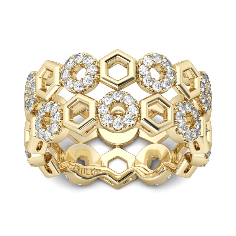 Jeulia Yellow Gold Tone Honeycomb Sterling Silver Women's Band