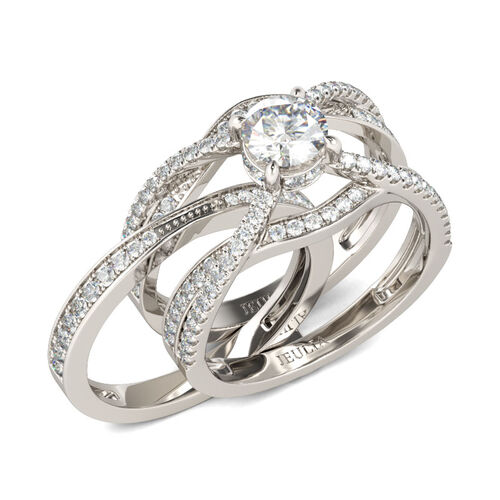 Jeulia Crossover Round Cut Interchangeable Sterling Silver Ring Set