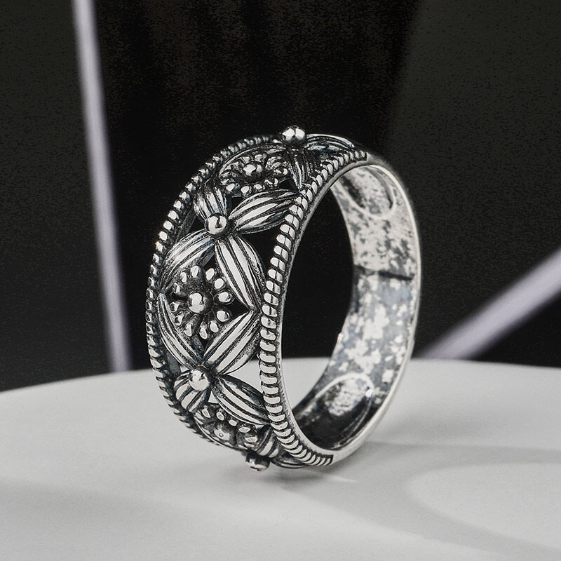 جوليا خاتم السيدات زهرة متفتحة من الفضة الإسترليني