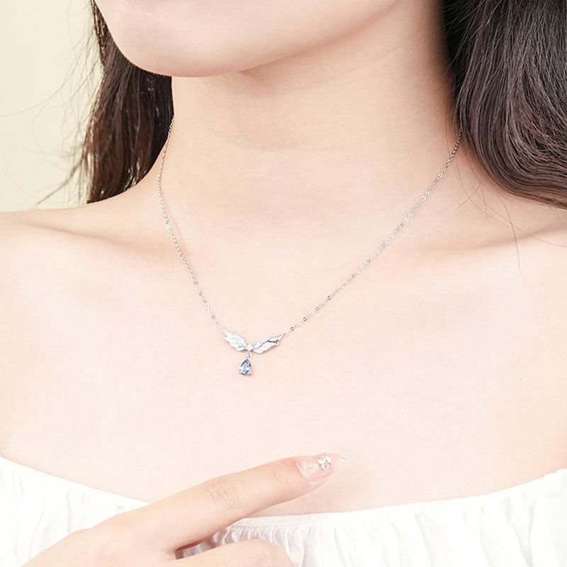 Jeulia Angel Wings Pear Cut Sterling Silver Necklace