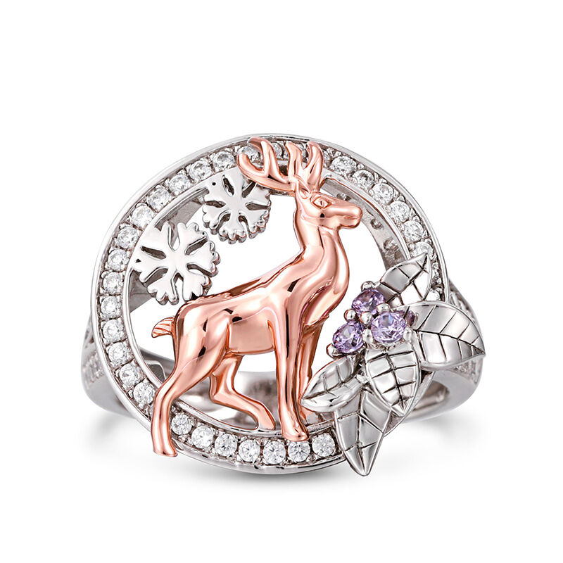 Jeulia Reindeer Design Snowflake Sterling Silver Ring