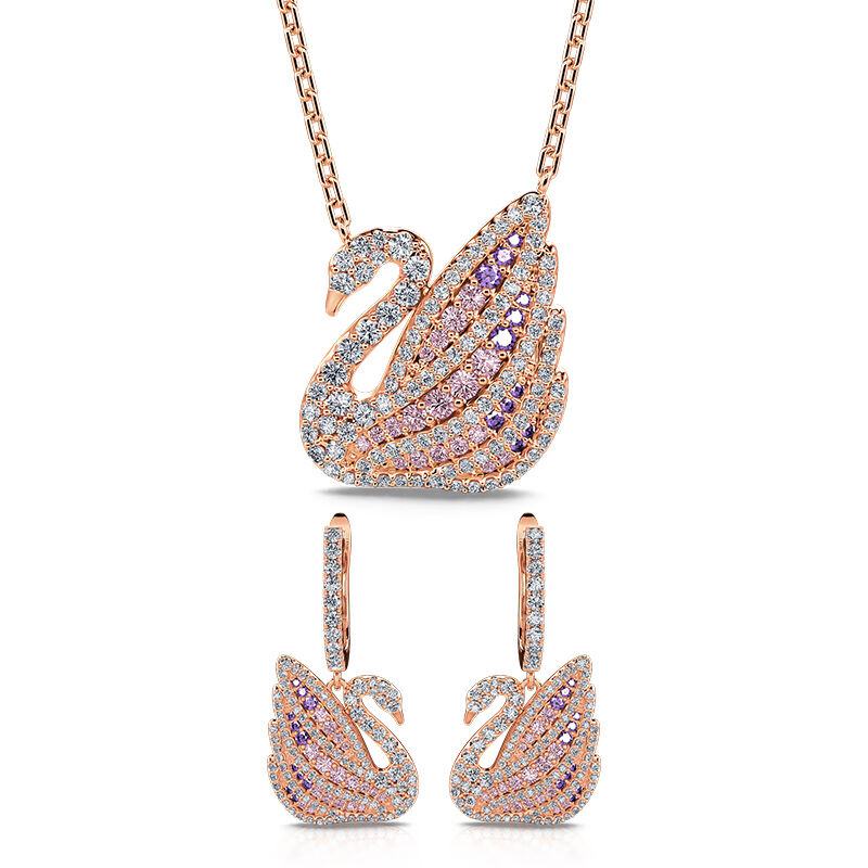 Jeulia Conjunto de joyas con cisnes de color oro rosa de plata de ley