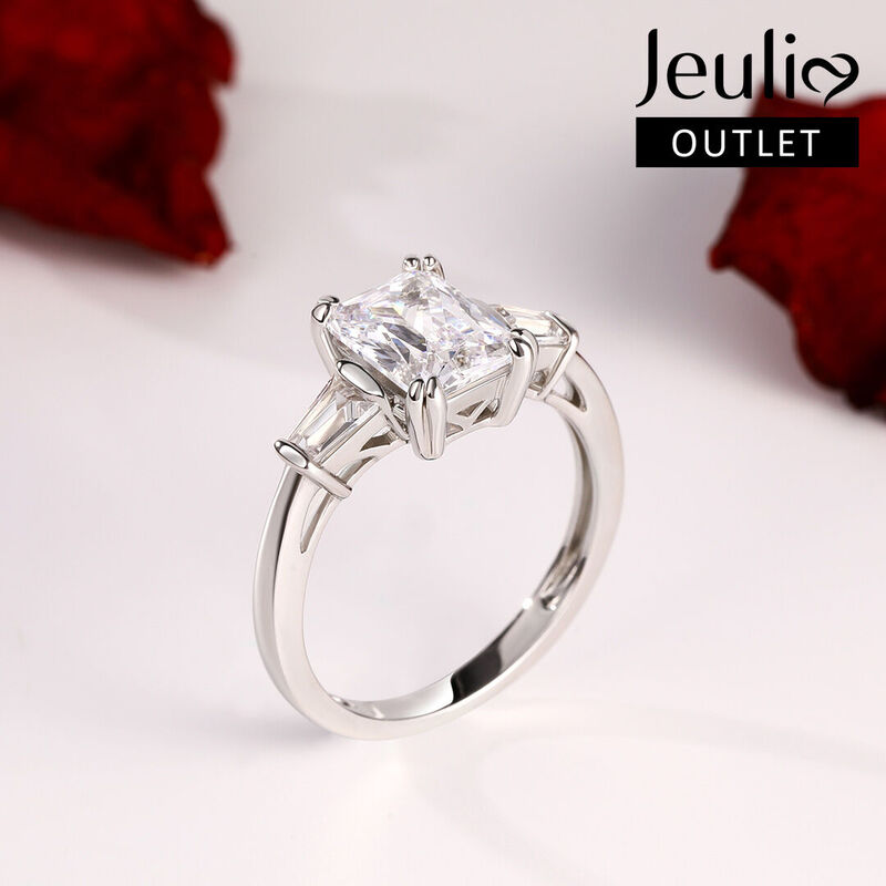 Jeulia Three Stone Radiant Cut Sterling Silver Ring