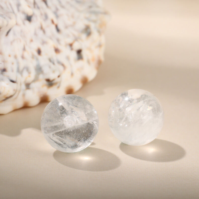 Jeulia "Universal Consciousness" Round Natural Clear Quartz Stud Earrings