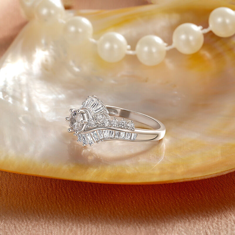 Jeulia Anello di Fidanzamento in Stile Art Déco con Motivo a Spirale e Alone in Argento Sterling