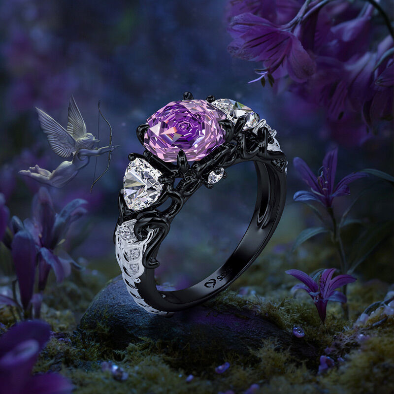 Jeulia Midsummer Night "Love-in-idleness" Three Stone Purple Rose Ring