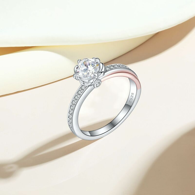 Jeulia Twist Flower Promise Ring Sterling Silver